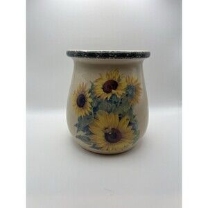 Home & Garden Party 1999 Stoneware Sunflower 5 3/4" Utensil Holder Crock Vase